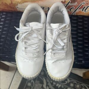 Puma Women's White Sneakers with Pink and Orange Accents